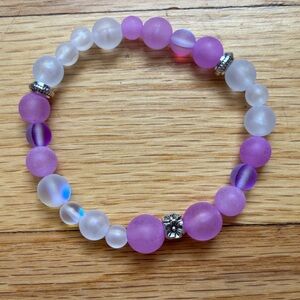 Purple and White Beaded Bracelet